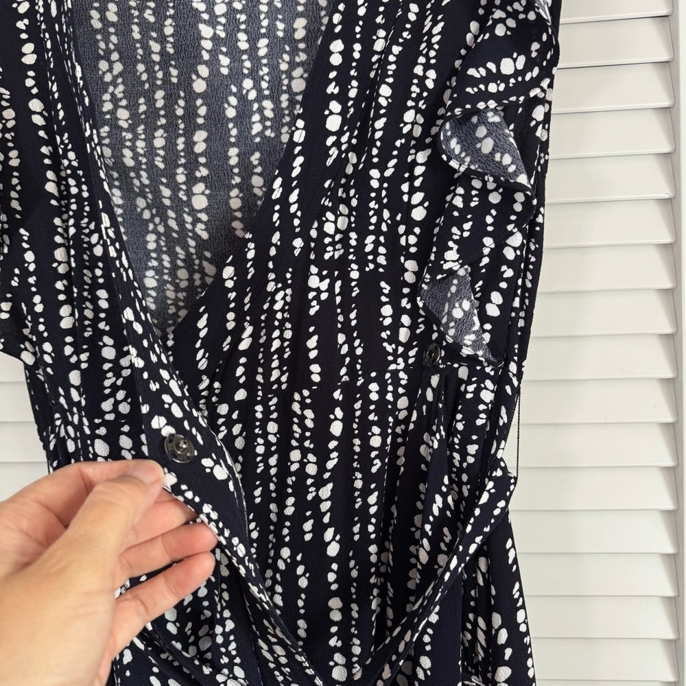Whistles Savannah Print Wrap Dress Abstract Polka Dots Navy White Costal Size 10 - Picture 7 of 15